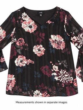 AGB Women’s XL Black Floral Sheer Tiered Bell Sleeve Blouse